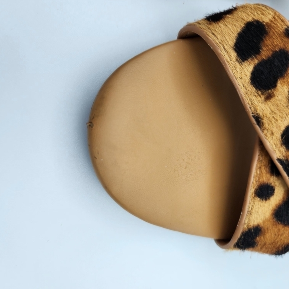 J Crew Womens 8 Calf Hair Leopard Low Block Heel Sandals Brown Black Open Toe - Picture 6 of 6